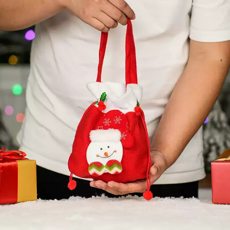 Christmas Gift Bags Santa Snowman Moose Drawstring Goodie Bags