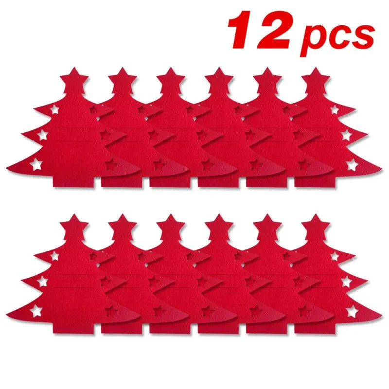 12pcs, Christmas Tree Placemats, Felt Fork and Spoon Bag Set, Suitable for Christmas and Other Holiday Party Table Decoration Peaceful Pleasures Health and Wellness 12pcs RED L