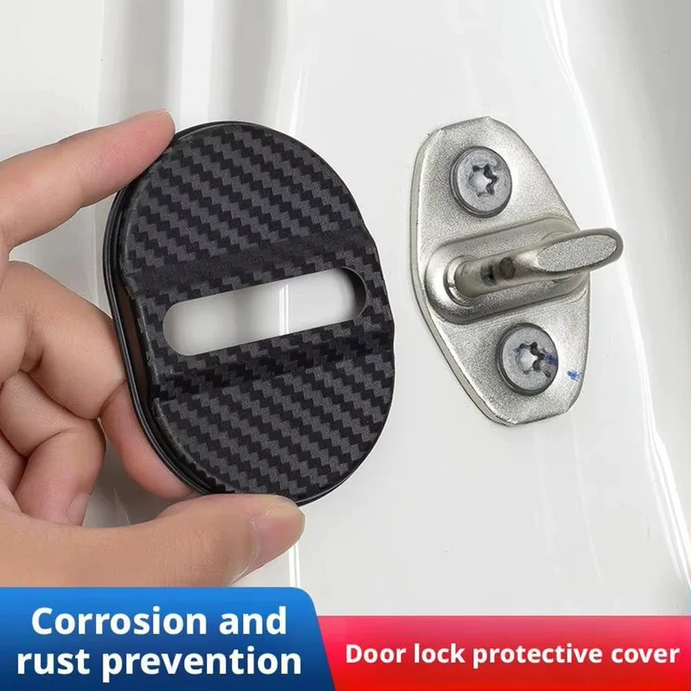 4Pcs Carbon Fiber Door Lock Covers | Peel & Stick Car Protectors