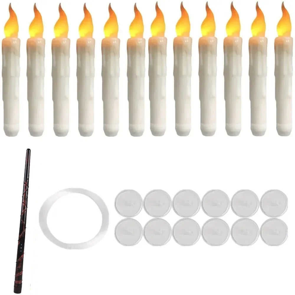 Flameless Flickering Taper Candles With/Without Remote Control Timer Dimmer Battery Operated Candlesticks for Christmas Wedding Peaceful Pleasures Health and Wellness 12pcs wand Control