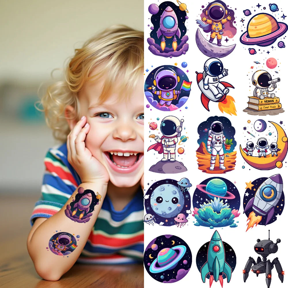 54pcs Space Astronaut Temporary Tattoo Stickers – Kids & Adults