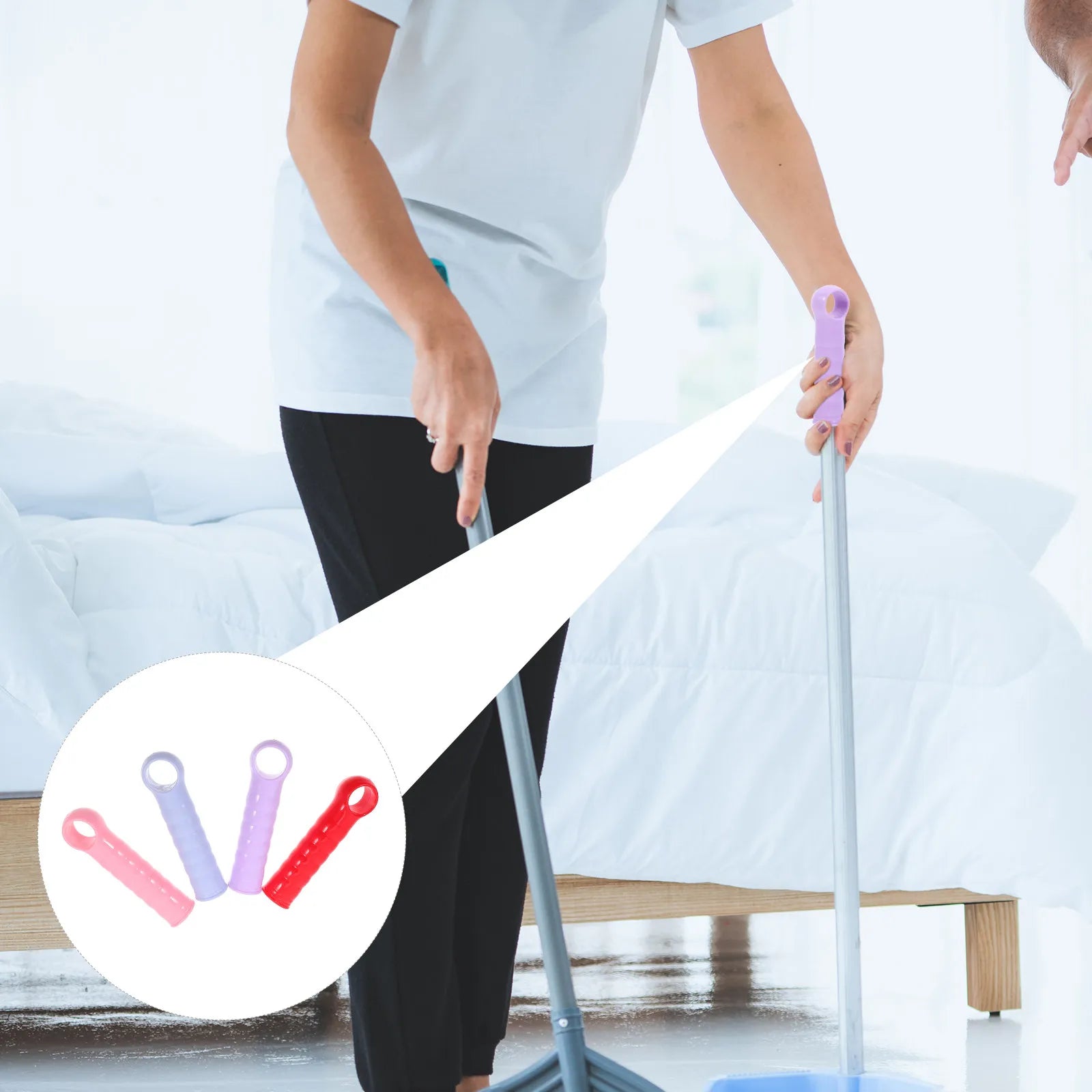 4Pcs Plastic Handle Mop End Caps Replacement Ergonomic Grip Dustpan Rod Replacement Sleeve for Household Cleaning Peaceful Pleasures Health and Wellness