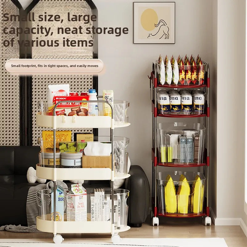 Mobile Cart Storage Rack Floor Standing Multi-Tiered Household Snack Kitchen Utility Organizer with Wheels Multi-Purpose Storage Peaceful Pleasures Health and Wellness