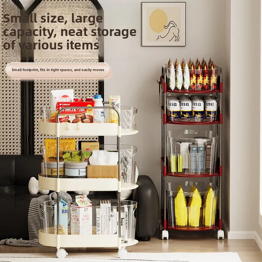 Mobile Cart Storage Rack Floor Standing Multi-Tiered Household Snack Kitchen Utility Organizer with Wheels Multi-Purpose Storage Peaceful Pleasures Health and Wellness