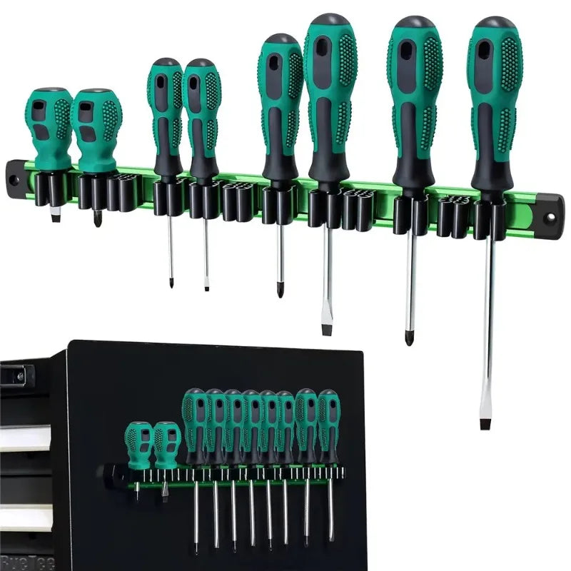 12-Slot Magnetic Aluminum Rail Tool Organizer | Wall Mount