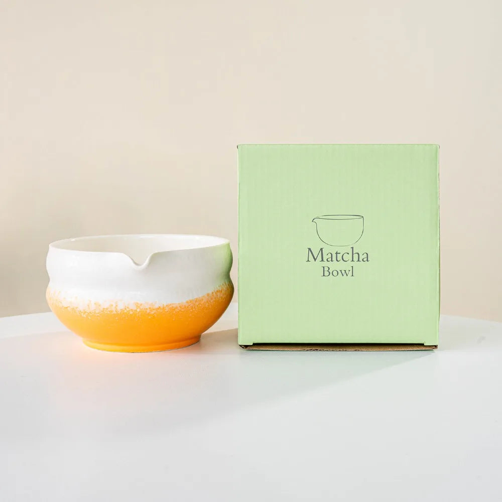 Ceramic Matcha Bowl with Pouring Spout & Whisk Holder Set