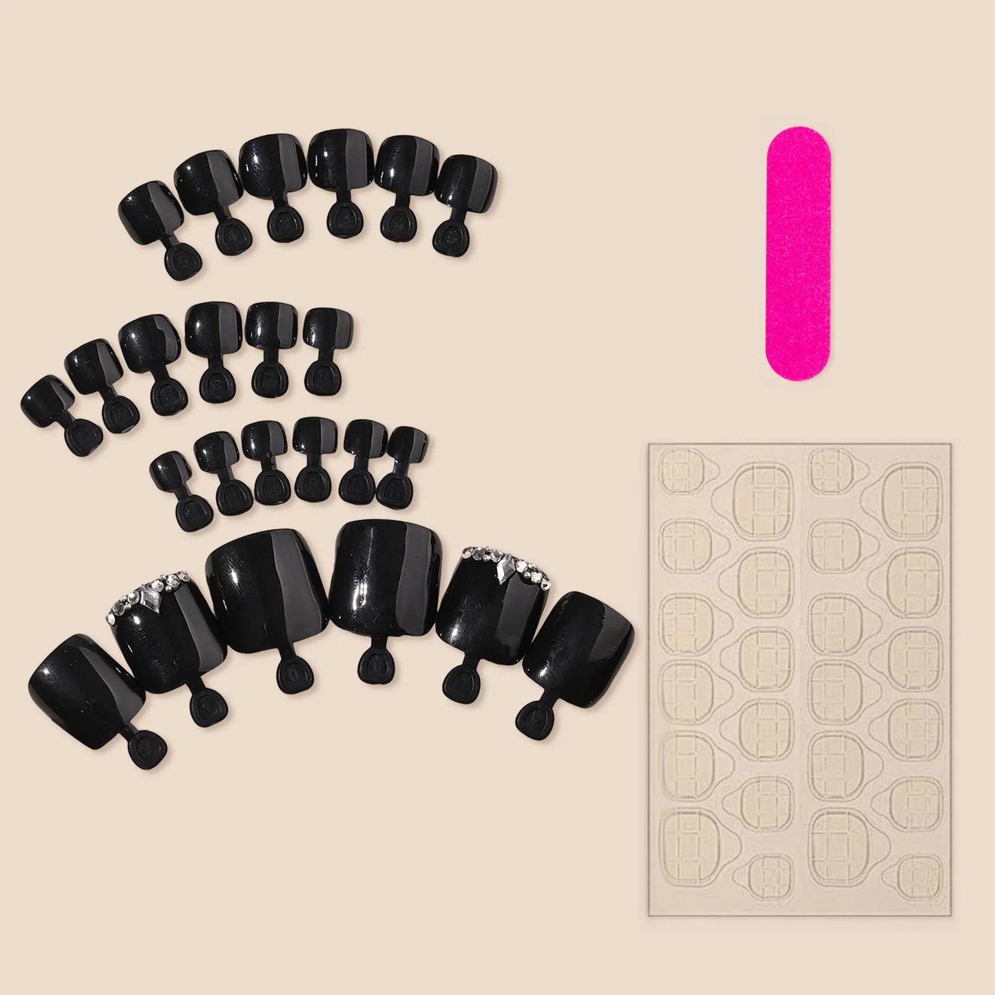 24pcs Black Fake Toenails With Rhinestones Decor Square Press On Nails Tips Long Lasting Glossy False Nails Finished Wearable Peaceful Pleasures Health and Wellness