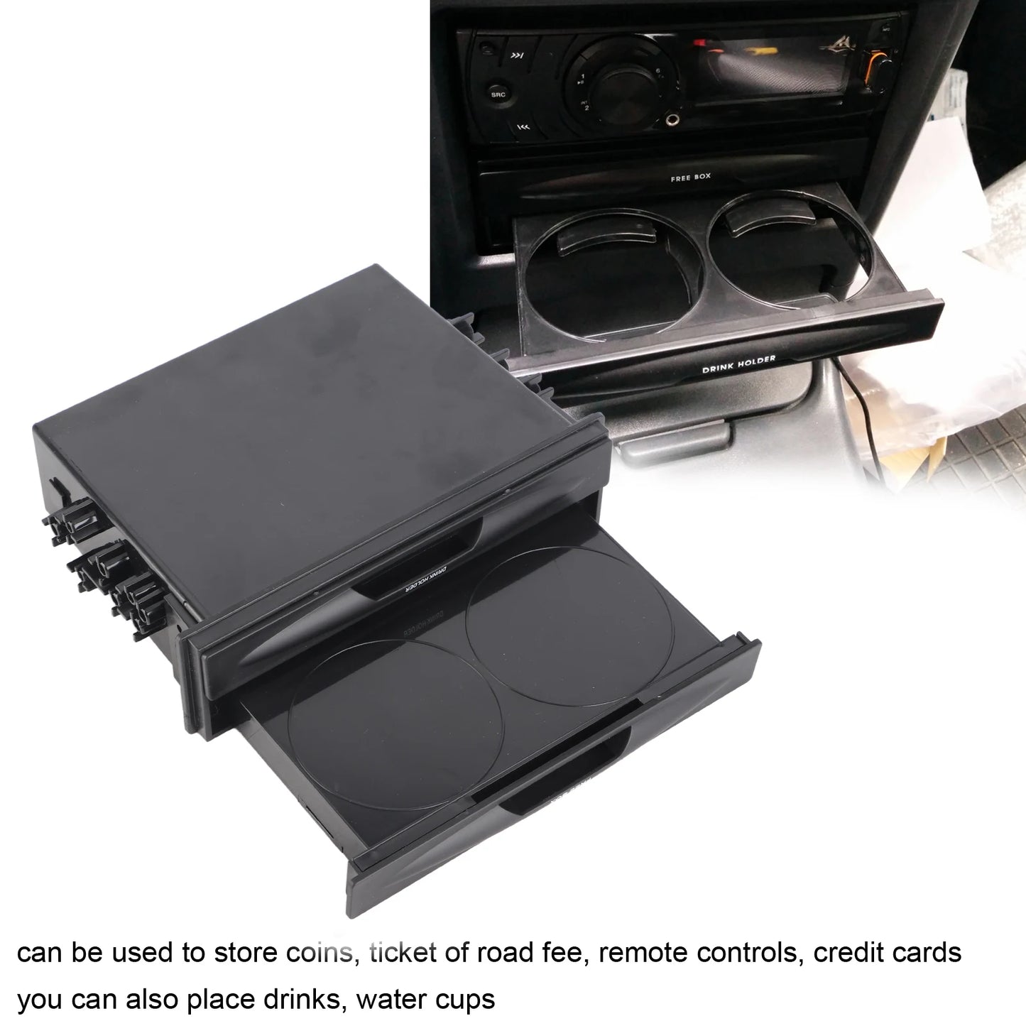 2-in-1 Single DIN Car Radio Cup Holder & Storage Box