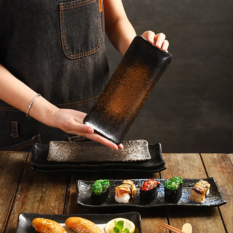 Creative 8-inch Rectangular Ceramic Sushi Plate Ideal for Japanese Cuisine and Dessert Display in Special Restaurants and Homes Peaceful Pleasures Health and Wellness