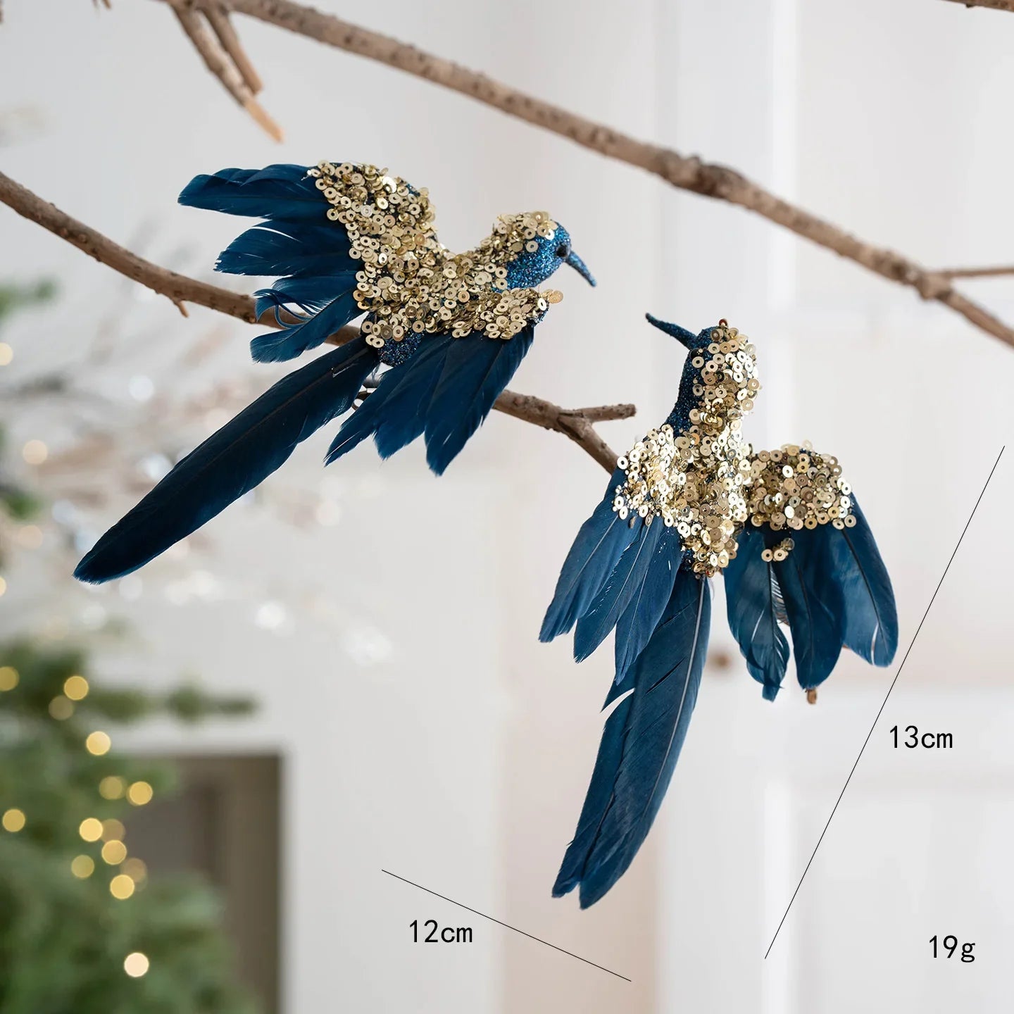2PCS Feathered Hummingbird Christmas Tree Ornaments | Glitter Birds