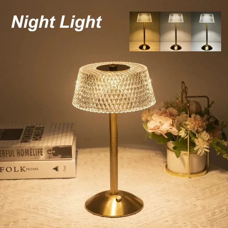 LED Cordless Table Lamp USB Rechargeable Night Light Coffe Bar Touch Dimming Desk Lamp Bedroom Decor Crystal Table Lamps Peaceful Pleasures Health and Wellness