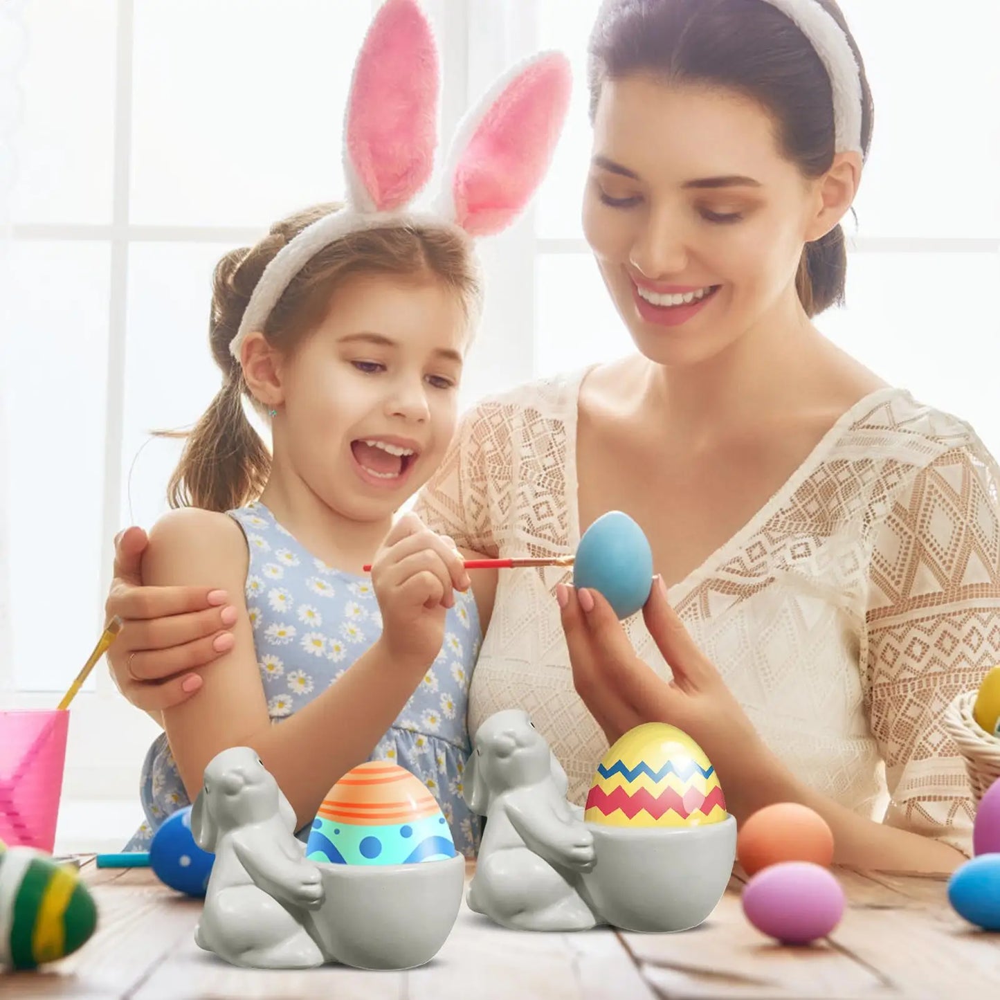 Resin Bunny Egg Cup Holder | Boiled Egg & Jewelry Stand Decorative Egg Cup Peaceful Pleasures Health and Wellness
