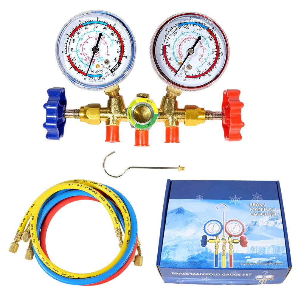 3 Way Refrigerant Manifold Gauge Set with Hose Hook Professional AC Diagnostic Tool for R12 R22 R404A R134A Peaceful Pleasures Health and Wellness 1 Set