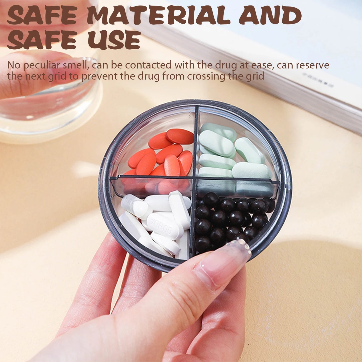 Double compartment pill box Mini portable sealed pill box Dustproof and moisture-proof large-capacity pill carry-on storage box Peaceful Pleasures Health and Wellness
