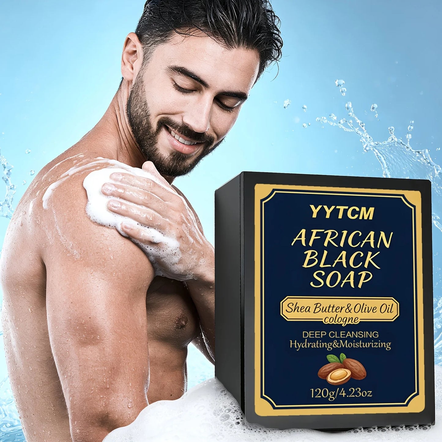 African Black Soap, Bamboo Charcoal Soap, Cologne Scent, Bath and Hand Soap, Contains Shea Butter, Olive Oil, Rich Foam 120G/Piece-1 Piece Peaceful Pleasures Health and Wellness