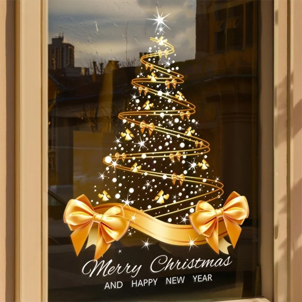 Golden Christmas Tree Window Clings – Reusable Xmas Stickers
