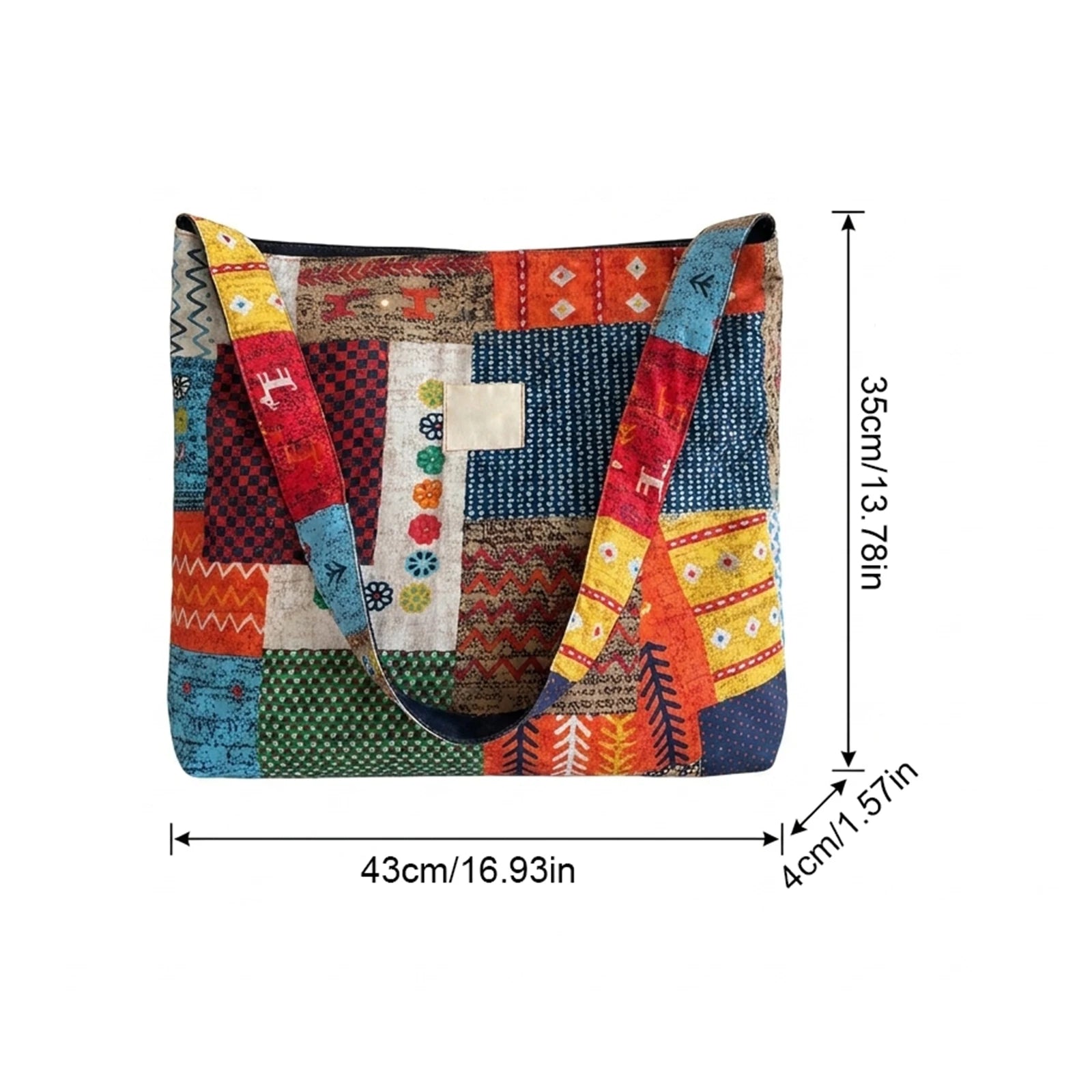 Double-Sided Bohemian Denim Canvas Tote Bag Vintage Contrast Color Commuter Handbag For Women Peaceful Pleasures Health and Wellness