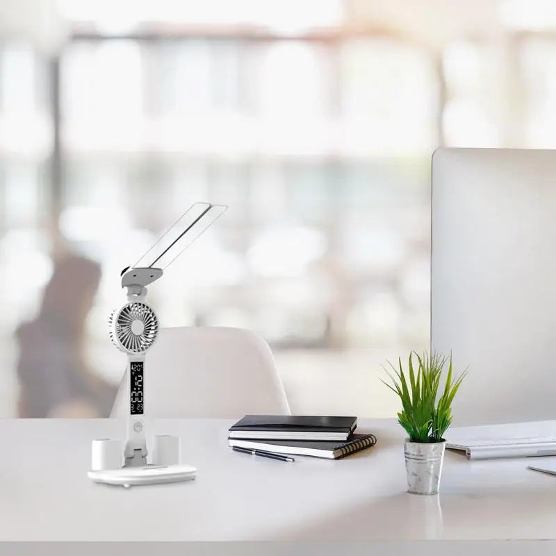 LED Desk Lamp with Fan, Pen Holder & 3 Light Modes – USB