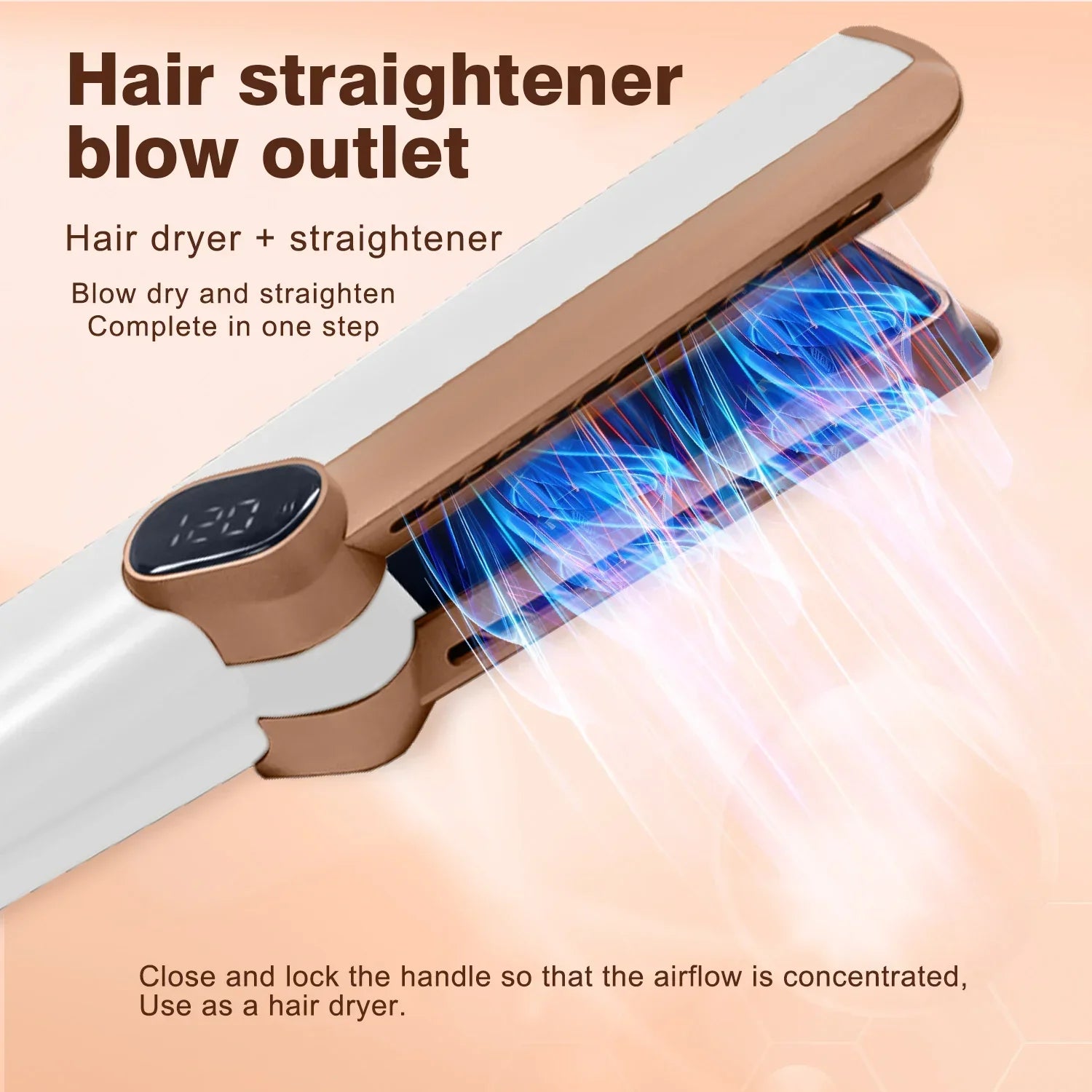2in1 LCD Display Hair Straightener and Dryer Heat-Up Flat Iron Straightener Dry and Wet Dual-purpose Straight Air Flow Blower Peaceful Pleasures Health and Wellness