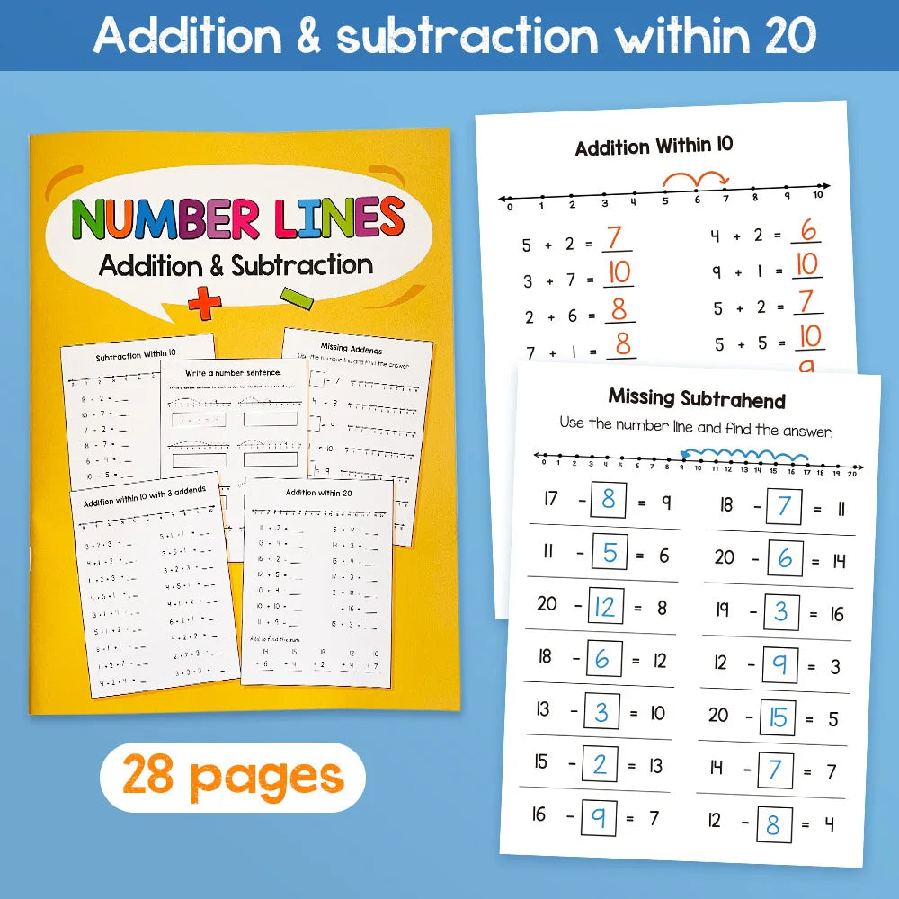 Number Line Practice Book Addition Subtraction Within 20 Workbook