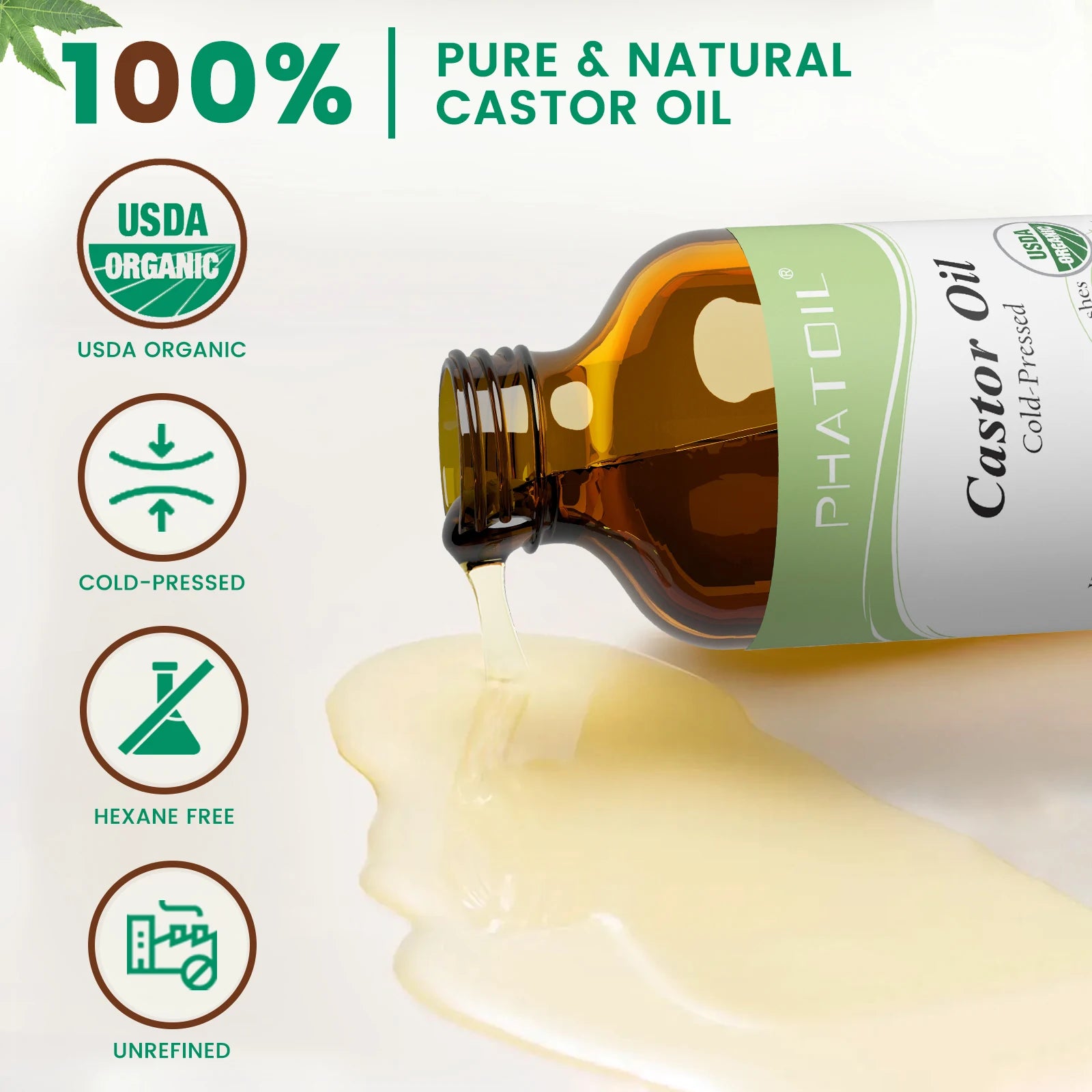 PHATOIL 236ml/118ml Organic Cold-Pressed Castor Oil For Eyelashes & Eyebrows,Hair Growth,Skin & Nails Care-Natural Castor Oils Peaceful Pleasures Health and Wellness