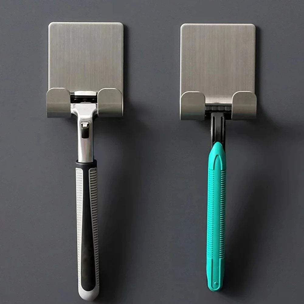 2-Pack Punch-Free Razor Holder & Adhesive Bathroom Hooks