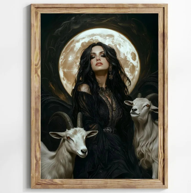 Halloween Witch Black Cat Pumpkin Full Moon Canvas Wall Art