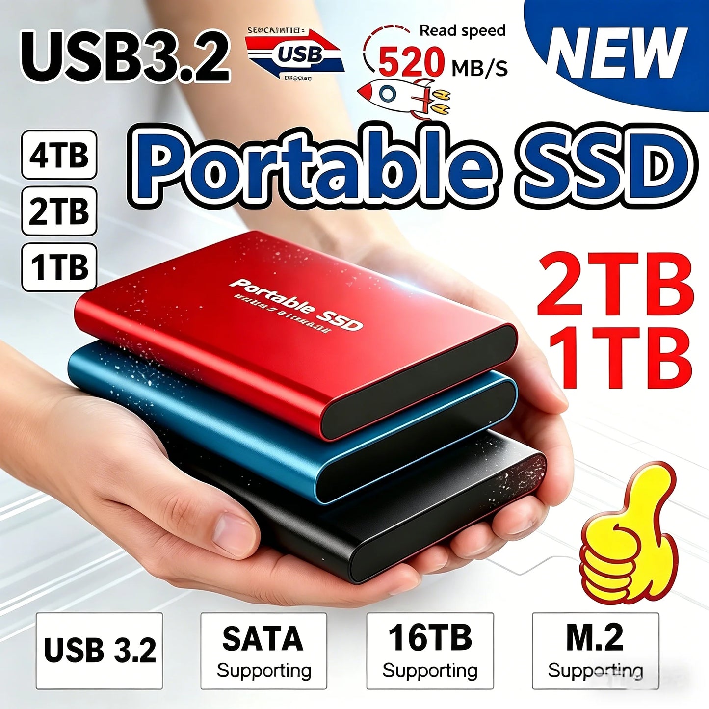 Portable External SSD 1TB 2TB 4TB USB 3.1 Type-C | PC & Mac