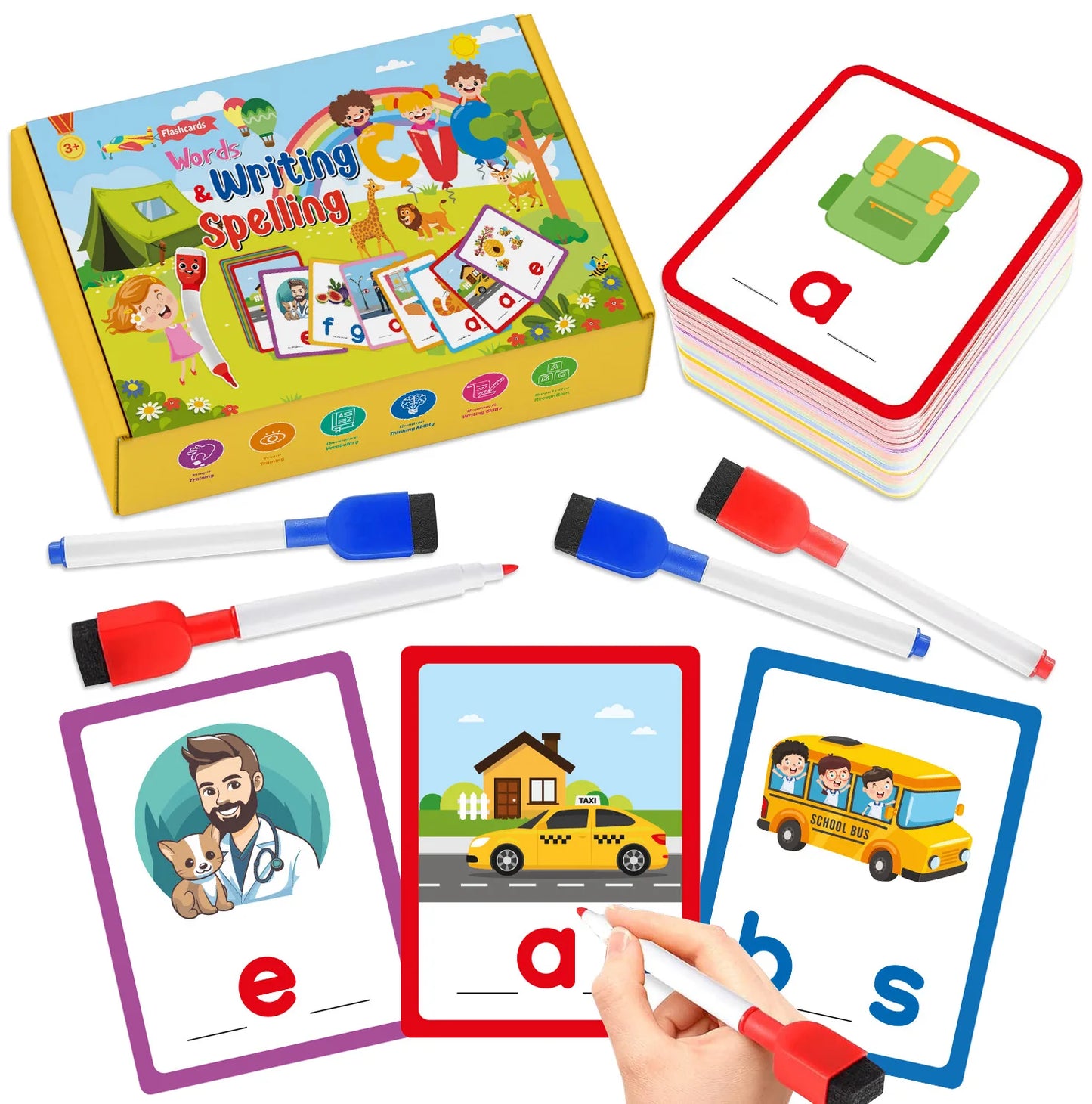 Bview Art Montessori CVC Word Flash Cards Kids Alphabet Writing