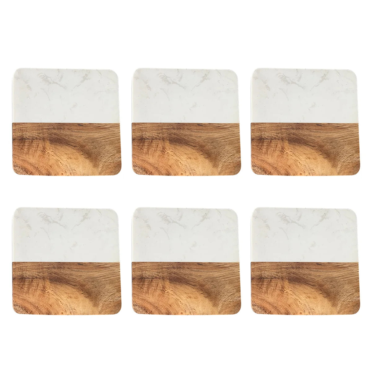 Stylish Wooden and Marble Coaster Set, Elegant Design for Coffee Tables, Durable, Perfect for Protecting Your Furniture Peaceful Pleasures Health and Wellness White Square 6 pcs
