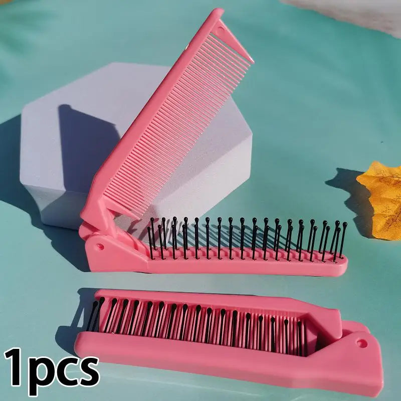 Portable Plastic Foldable Hair Comb Styling Tools Mini Folding Comb Travel Hair Massage Comb Red Peaceful Pleasures Health and Wellness Pink