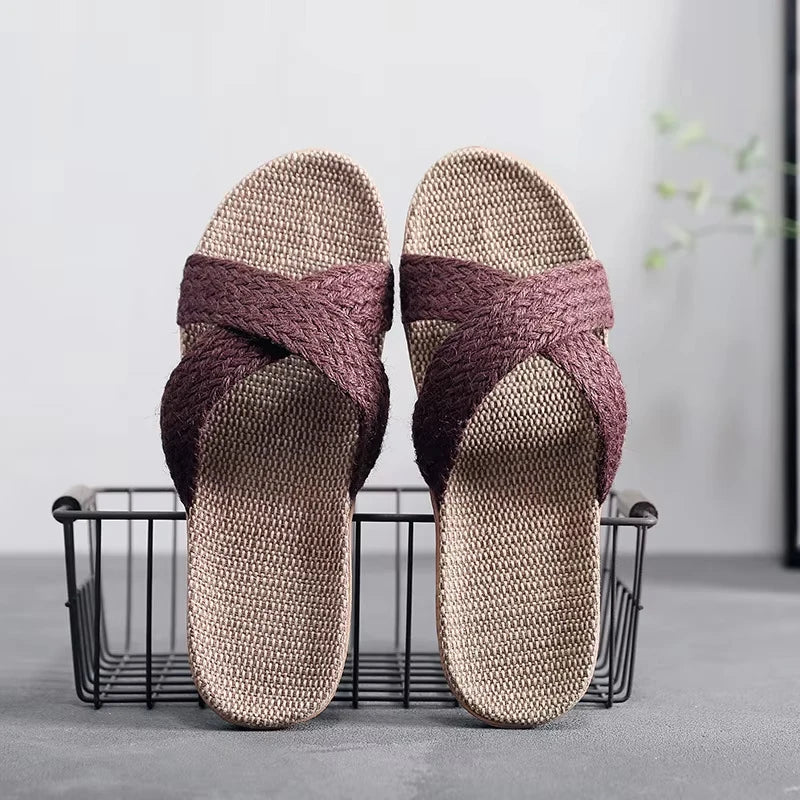 Men's Linen Cross Strap Slippers | Indoor & Beach Slides