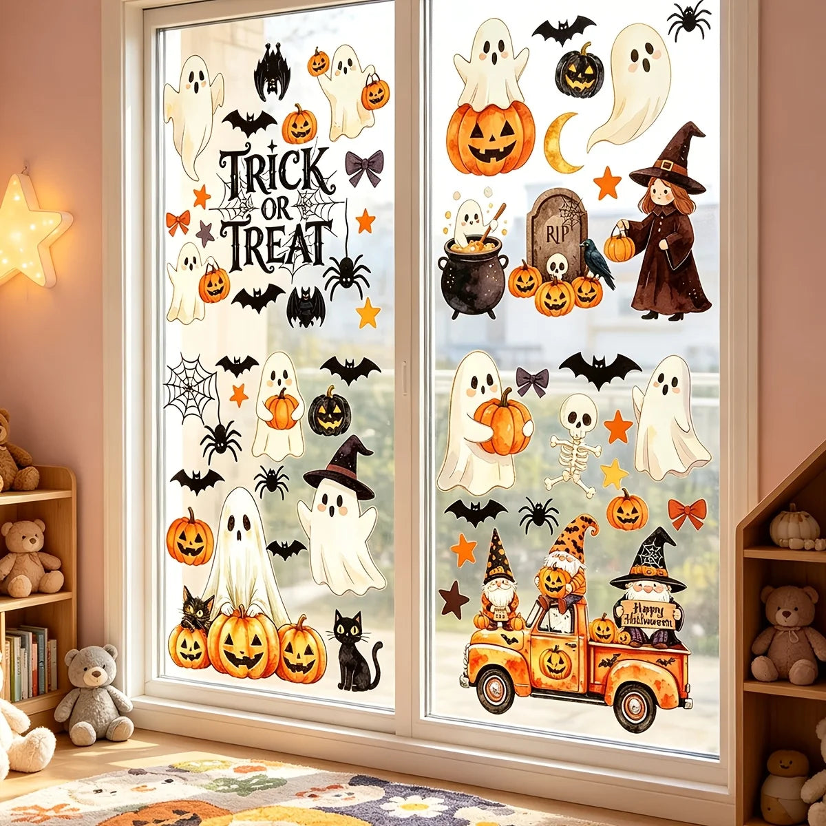 6 Sheets 56 Unique Designs Halloween Static Window Clings Watercolor
