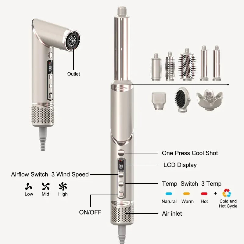 8 in 1 Professional Folding Hair Dryer Airwrap High Speed 110000rpm Blow Dryer Automatic Curling Iron Salon Hair Styling Tools Peaceful Pleasures Health and Wellness