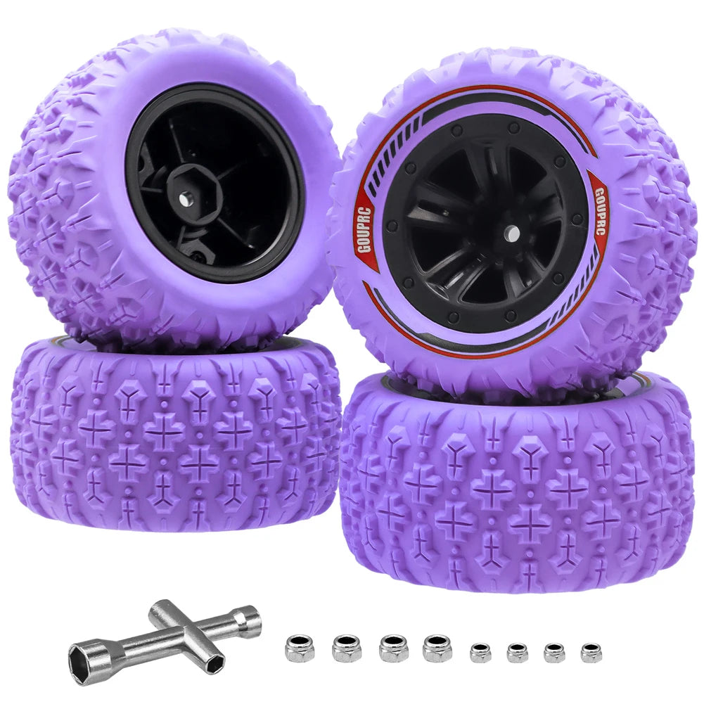 4Pcs 12mm Hex RC Wheels and Tires Swamp Claw Mud Terrain Tires Accessories RC Tires Wheels for 1/14 1/16 RC Car Crawler Peaceful Pleasures Health and Wellness PURPLE