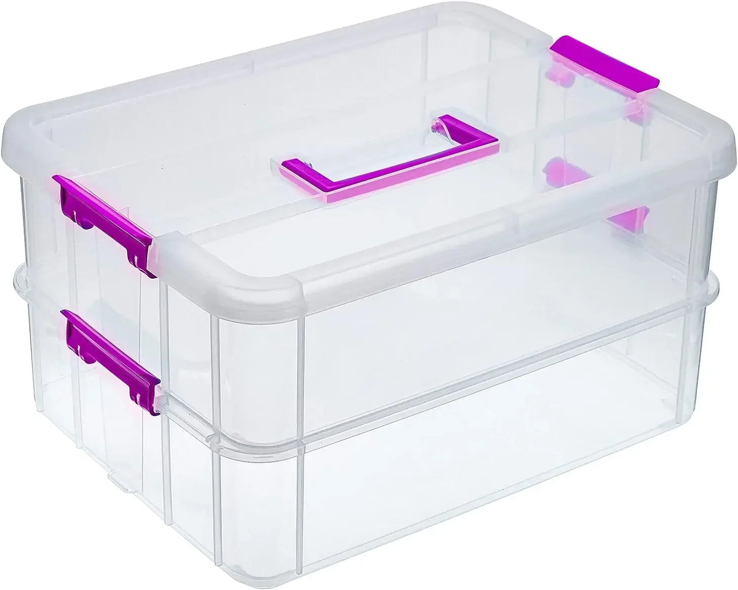 2-Tier Stackable Storage Box with Handle, Portable Organizer for Crafts, Stationery & Beauty Supplies (Purple) Peaceful Pleasures Health and Wellness United States