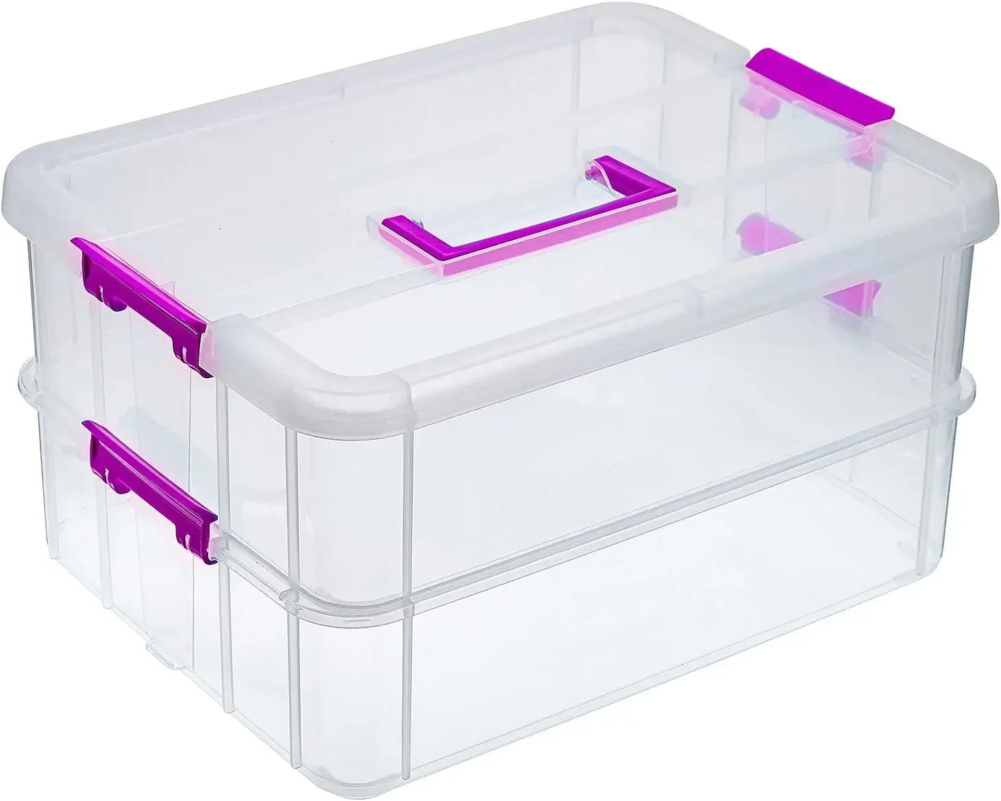 2-Tier Stackable Storage Box with Handle, Portable Organizer for Crafts, Stationery & Beauty Supplies (Purple) Peaceful Pleasures Health and Wellness United States