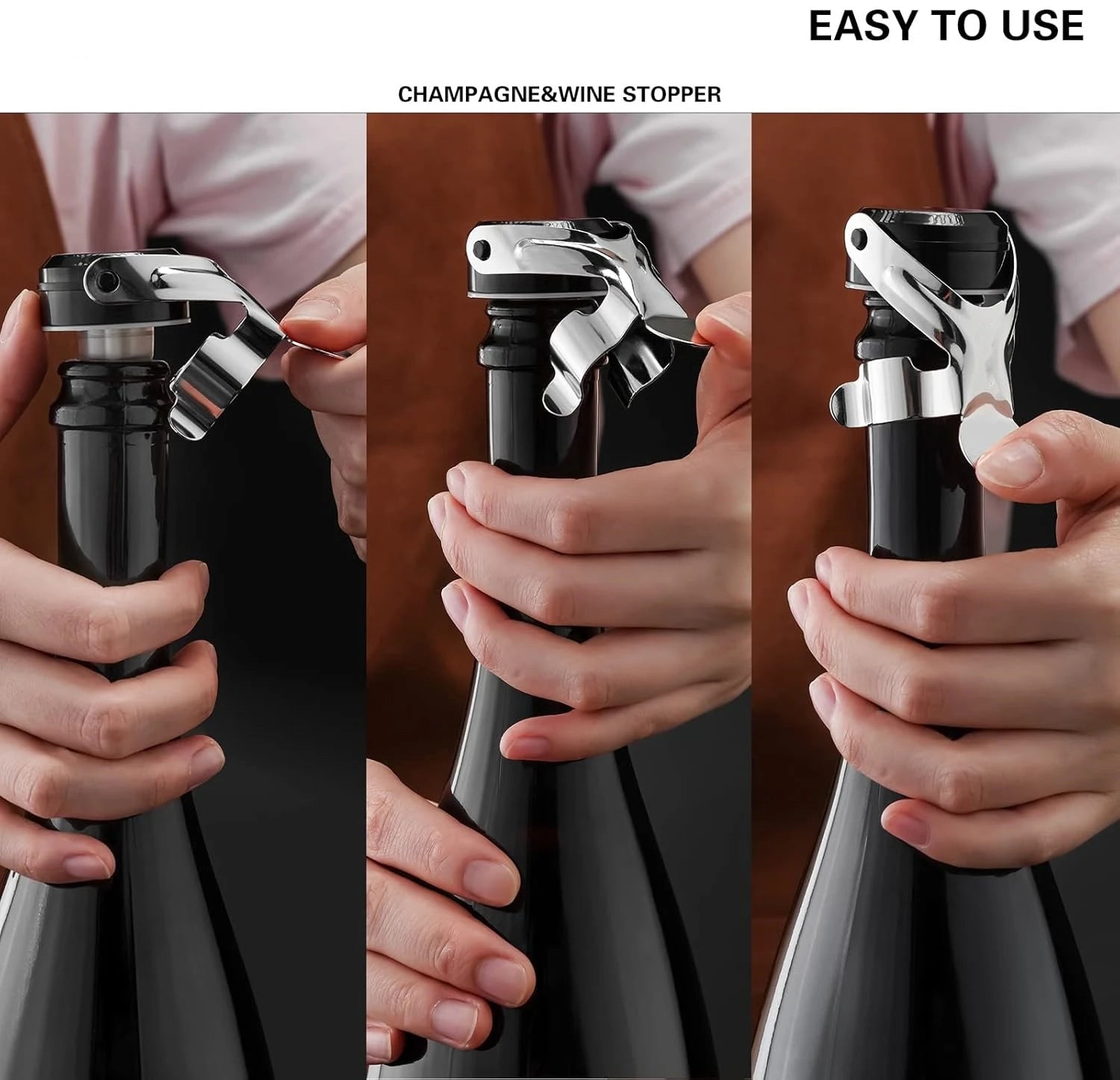 Champagne&Wine Bottle Stoppers Stainless Steel with Food Grade Silicone Leak Proof Keep Fresh Reusable Saver Prosecco Sparkling Peaceful Pleasures Health and Wellness