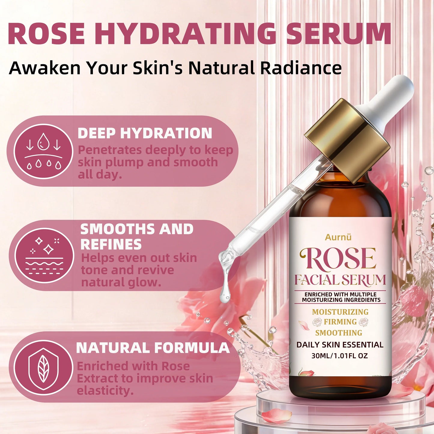 Aurnü Rose Facial Serum – Hydrating & Nourishing, All Skin Types