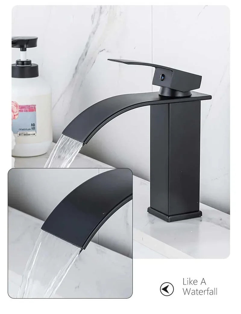 Waterfall Basin Faucet | Stainless Steel Single Handle Bathroom Tap