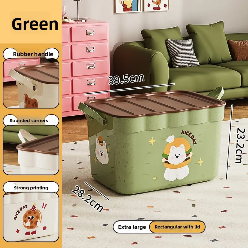 Cartoon Pattern Lidded Storage Box Toys Snacks Dustproof Desktop