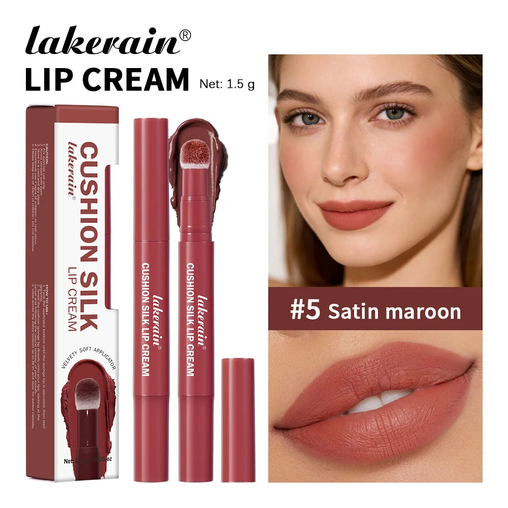 Lakerain 2-in-1 Lip Cream Powder Blusher Air Cushion Brush Design Deep Hydration Long-lasting Non Fading Lipstick Powder Blusher Peaceful Pleasures Health and Wellness Satin Maroon