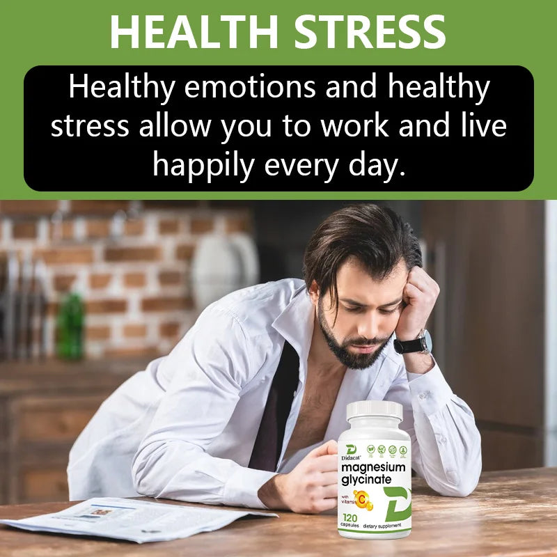 Magnesium Glycinate Capsules with Vitamin C, High Absorption, Supports Muscle Relaxation Nerve Bone & Heart Health, Antioxidant Peaceful Pleasures Health and Wellness