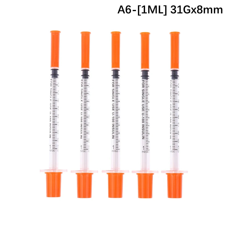 5Pcs 0.3/0.5/1ML Disposable Plastic Veterinary Syringe Orange Cap Sterile Insulin Syringe With Needles For Pet Farm Animal Peaceful Pleasures Health and Wellness A6