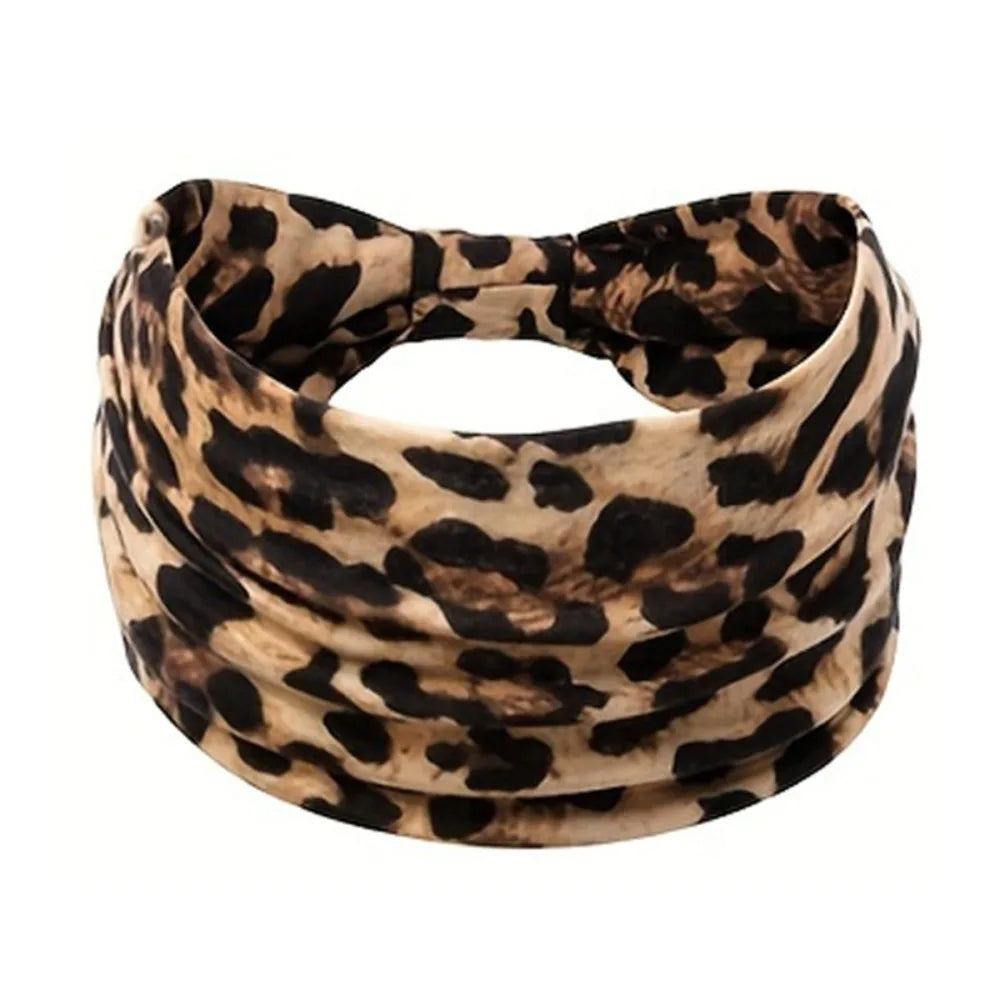 Boho Wide Knotted Leopard Headband Soft Elastic Printed Turban Hairband For Women Girls Sport Yoga Workout Headwear headscarf Peaceful Pleasures Health and Wellness 5