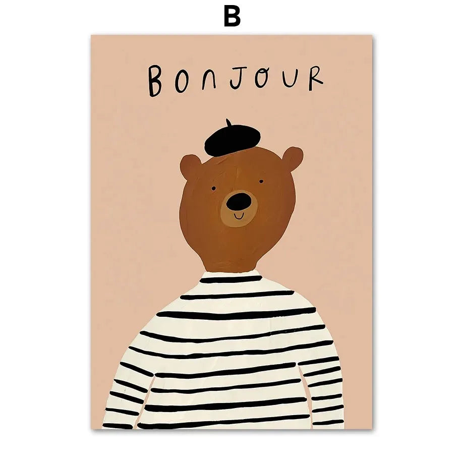 Funny Animal Scooter Kids Canvas Wall Art | Nursery Prints