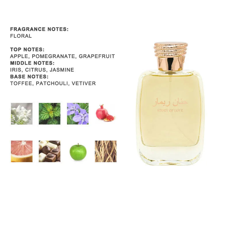 Arabic Brand Fragrant Fruit Lemon Jasmine Woody Charm Cologne Perfume Long-lasting Business Men's Daily Neutral Fragrance Spray Peaceful Pleasures Health and Wellness Women Golden 100ML