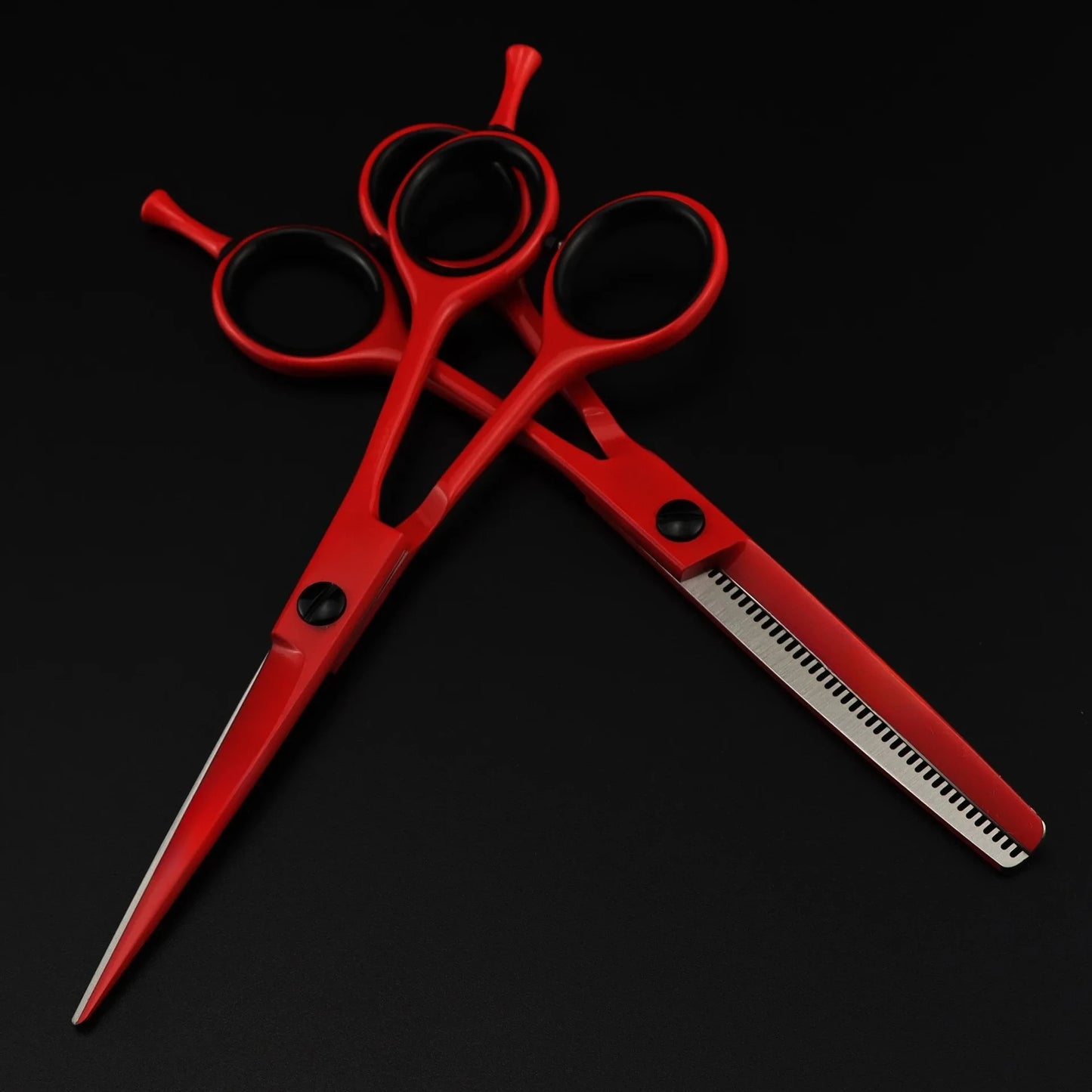 Hair Scissors Cutting+Thinning Set Salon Shears Barber Scissors Shop 6 Inch Hairdressing Scissors Professional High Quality Red Peaceful Pleasures Health and Wellness 1set