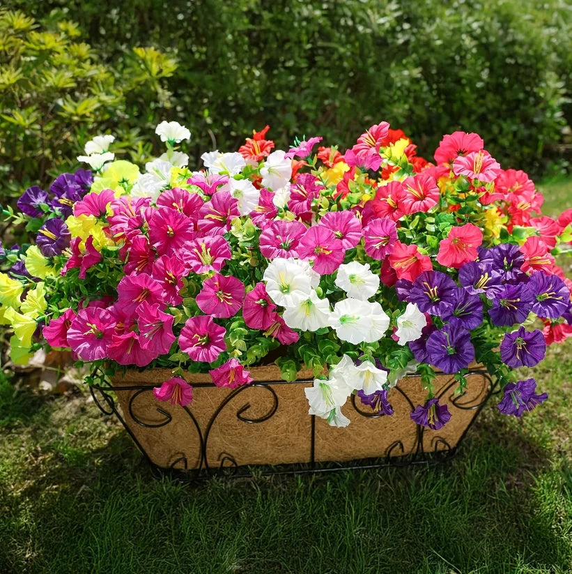 Outdoor Artificial Silk Morning Glory Flowers – 6 Bundle Set