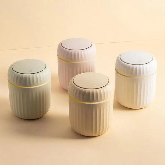 Mini Desktop Trash Can Press Covered Bedroom Office Desk Organizer Peaceful Pleasures Health and Wellness